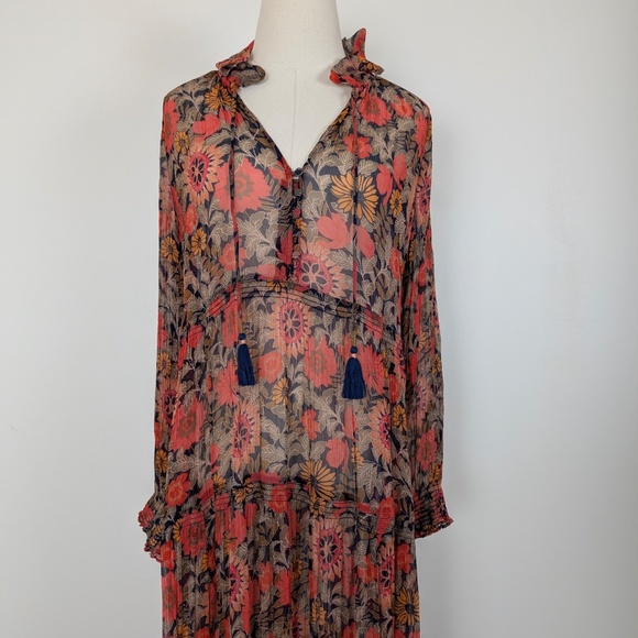 By Anthropologie The Marais Printed Chiffon Maxi Dress Long Sleeve - Picture 5 of 15